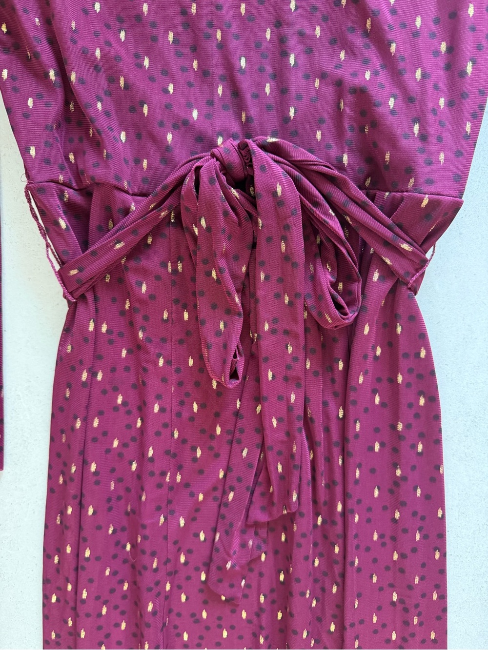 Anne Klein Burgundy Metallic Dot Puff Sleeve Maxi Dress Size S - Picture 6 of 8
